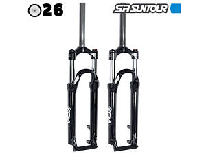 Велосипедна вилка Sr Suntour XCM MLO 26' 100 мм, безрізьбова 1-1/8' під диск, Lock-out, Чорна