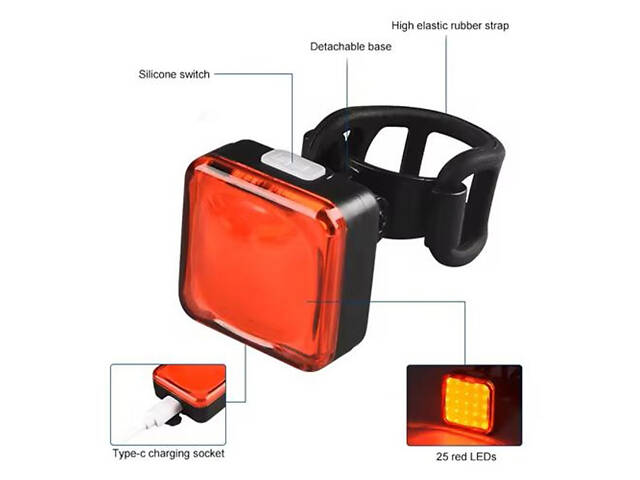 Велосипедний ліхтар задній габаритний MY-2107, 25LED, червоний, Миготливий велоліхтар, Стоп-сигнал на раму - Фото 3