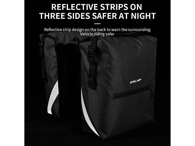 Велосумка на багажник EsLNF 2-секційна, 28 л, сірий (T-002) — - Фото 5