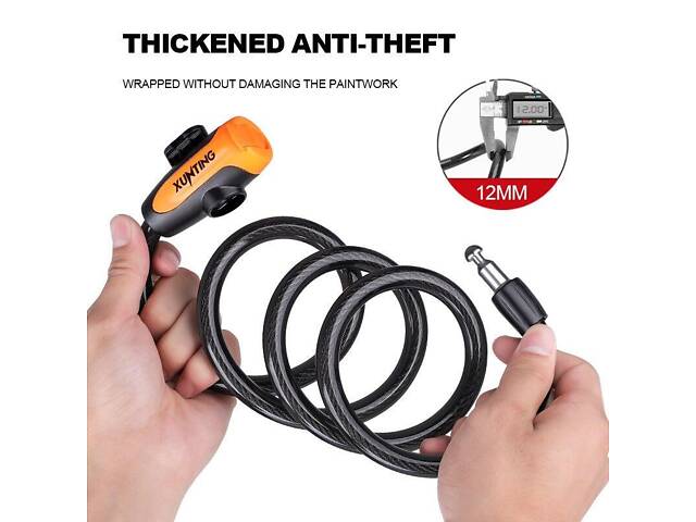 Велосипедний тросовий замок Xunting з кріпленням і ключами 120 см протиугінний для велосипеда самоката - Фото 3