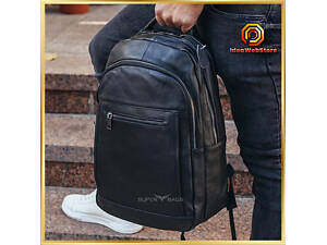 Великий мужской городской рюкзак из натуральной кожи, кожаный портфель черный для мужчин Tiding Bag.