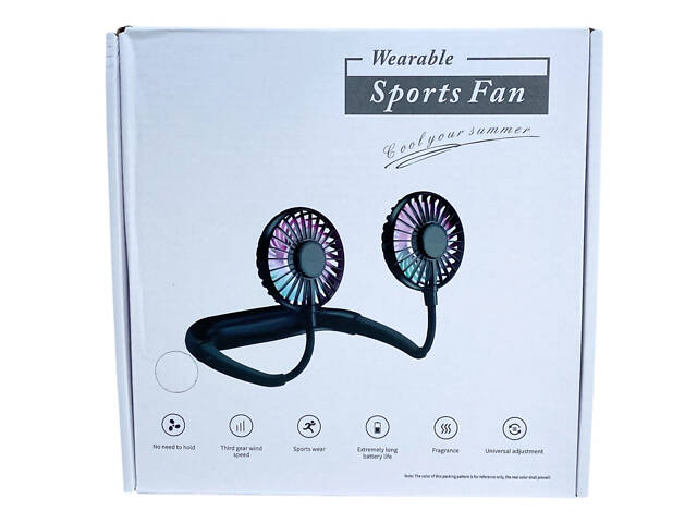 Вентилятор на акумуляторі подвійний на шию портативний зарядка від USВ чорний Sports Necklace Fan - Фото 8