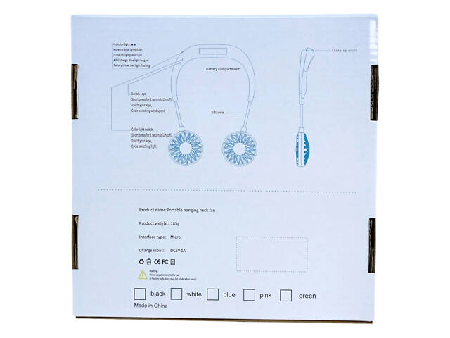 Вентилятор на акумуляторі подвійний на шию портативний зарядка від USВ чорний Sports Necklace Fan - Фото 9