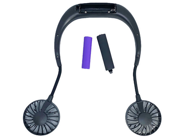 Вентилятор на акумуляторі подвійний на шию портативний зарядка від USВ чорний Sports Necklace Fan - Фото 2