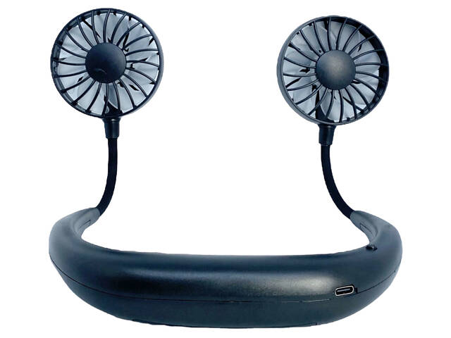 Вентилятор на акумуляторі подвійний на шию портативний зарядка від USВ чорний Sports Necklace Fan - Фото 3