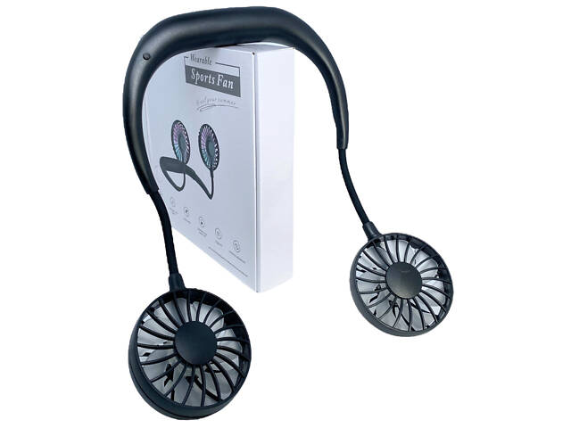 Вентилятор на акумуляторі подвійний на шию портативний зарядка від USВ чорний Sports Necklace Fan - Фото 4
