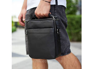 Вертикальная мужская кожаная сумка на два отделения Tiding Bag 7459