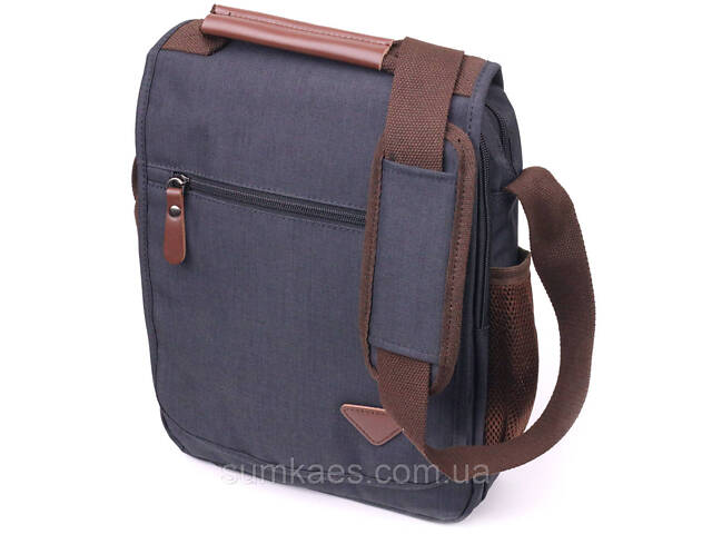 Вертикальна чоловіча сумка через плече текстильна 21261 Vintage Чорна - Фото 1