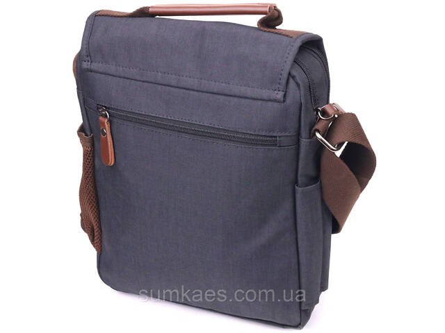 Вертикальна чоловіча сумка через плече текстильна 21261 Vintage Чорна - Фото 2