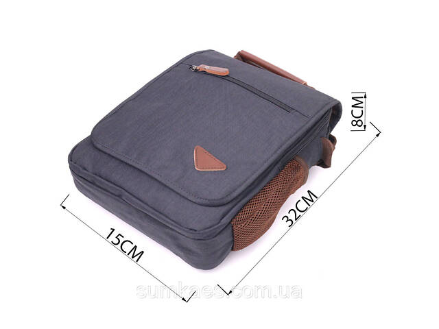 Вертикальна чоловіча сумка через плече текстильна 21261 Vintage Чорна - Фото 4