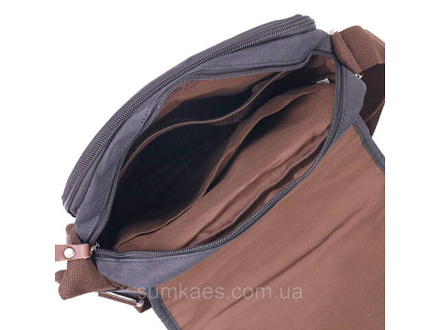 Вертикальна чоловіча сумка через плече текстильна 21261 Vintage Чорна - Фото 6