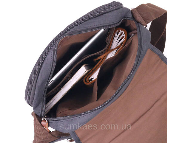 Вертикальна чоловіча сумка через плече текстильна 21261 Vintage Чорна - Фото 7