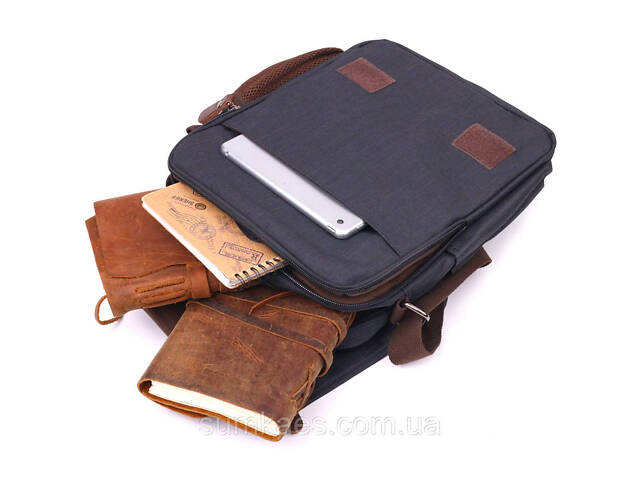 Вертикальна чоловіча сумка через плече текстильна 21261 Vintage Чорна - Фото 9