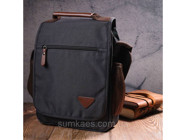 Вертикальна чоловіча сумка через плече текстильна 21261 Vintage Чорна - Фото 10