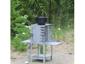 Вертикальний екомангал SHOP-PAN з вбудованою шашличницею і мотором на ніжках із неіржавкої сталі