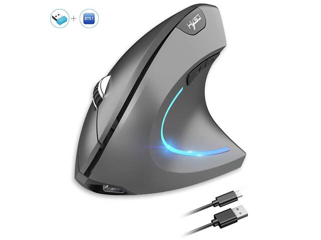 Вертикальная мышь беспроводная HYSJ Т22 с аккумулятором и RGB подсветкой 2,4G+Bluetooth Grey - Фото 2