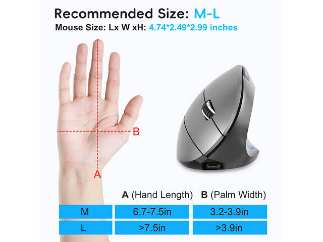 Вертикальная мышь беспроводная HYSJ Т22 с аккумулятором и RGB подсветкой 2,4G+Bluetooth Grey - Фото 4