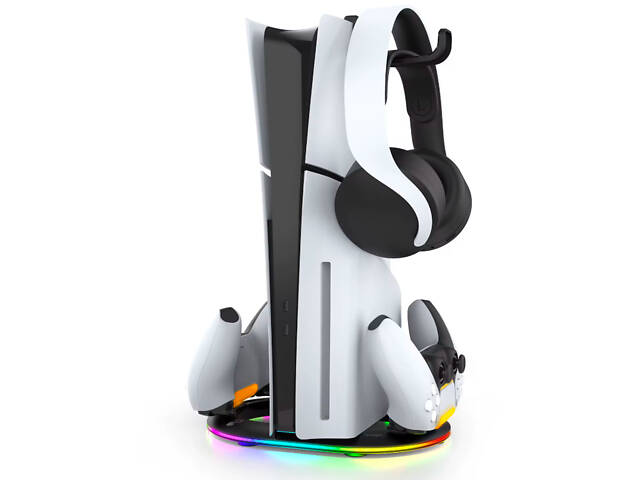 Вертикальна підставка для PS5 Slim iPega з тримачем для навушників DualSense на 2 геймпади Чорний ( hub_i0gmq3 ) - Фото 2