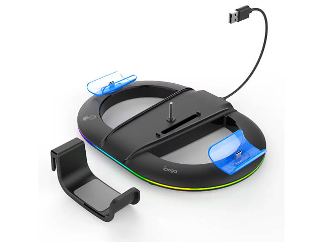 Вертикальна підставка для PS5 Slim iPega з тримачем для навушників DualSense на 2 геймпади Чорний ( hub_i0gmq3 ) - Фото 4