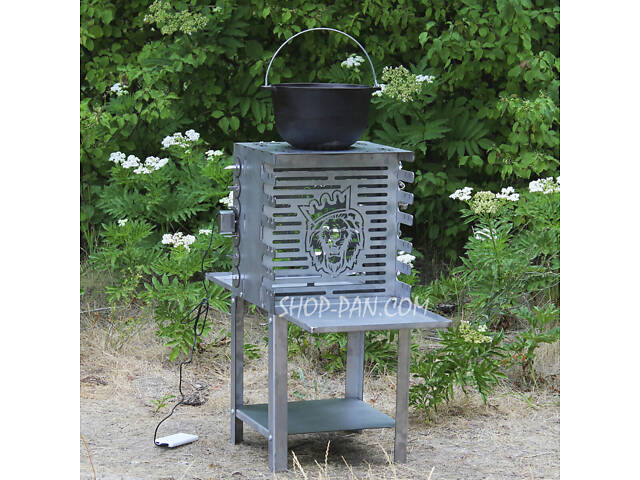 Вертикальний екомангал SHOP-PAN з вбудованою шашличницею і мотором на ніжках із неіржавкої сталі - Фото 2