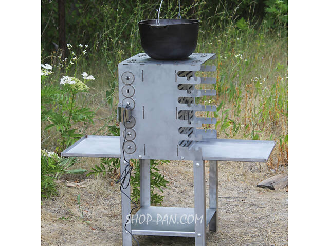 Вертикальний екомангал SHOP-PAN з вбудованою шашличницею і мотором на ніжках із неіржавкої сталі - Фото 3