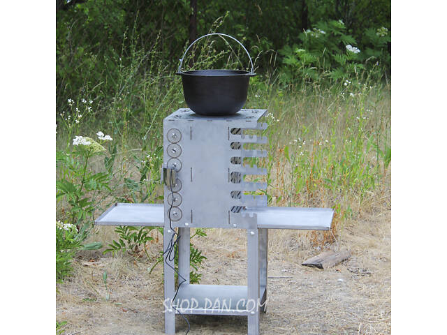 Вертикальний екомангал SHOP-PAN з вбудованою шашличницею і мотором на ніжках із неіржавкої сталі - Фото 4