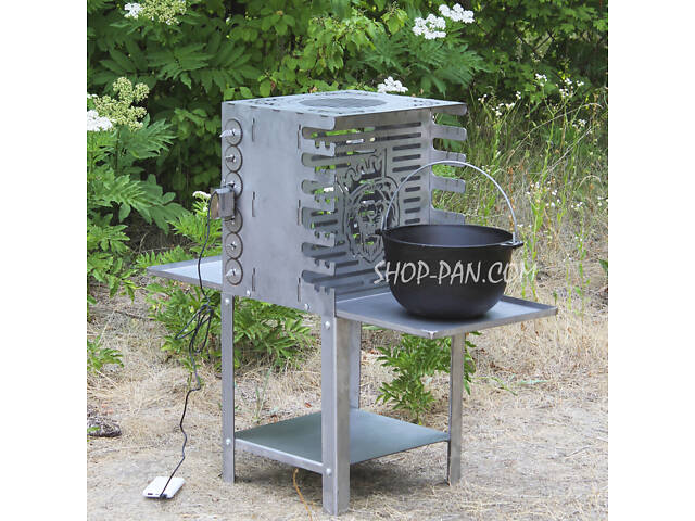 Вертикальний екомангал SHOP-PAN з вбудованою шашличницею і мотором на ніжках із неіржавкої сталі - Фото 5