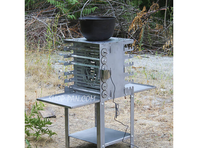 Вертикальний екомангал SHOP-PAN з вбудованою шашличницею і мотором на ніжках із неіржавкої сталі - Фото 6