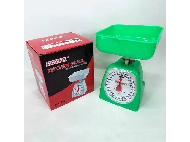 Ваги кухонні механічні MATARIX MX-405 5 кг, ваги для зважування продуктів. Колір: зелений - Фото 1
