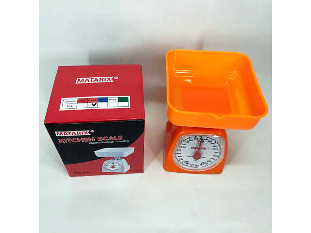 Ваги кухонні механічні MATARIX MX-405 5 кг, Ваги для кухні для продуктів. Колір: оранжевий - Фото 2