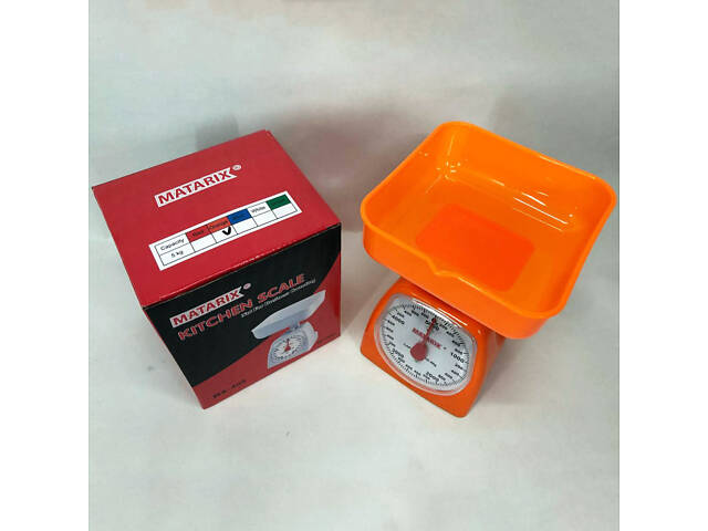 Ваги кухонні механічні MATARIX MX-405 5 кг, Ваги для кухні для продуктів. Колір: оранжевий - Фото 4