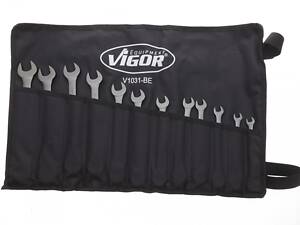 VIGOR V1031-BE Набір ключів ріжково-накидних з тріскачкою 8-19 mm 12 од. BLACK EDITION