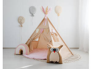 Вігвам для дітей Пані Сова з об'ємним килимком. Повний комплект