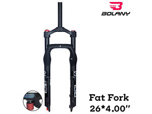 Вилка для фетбайка Bolany 26х4.0, хід 135mm Fat Bike повітряна, посилена для fatbike, Чорна
