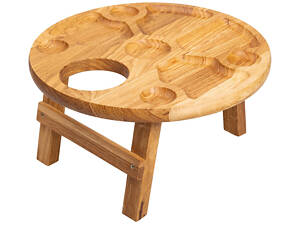 Винний столик-менажниця з дерева 35 см круглий на ніжках дуб