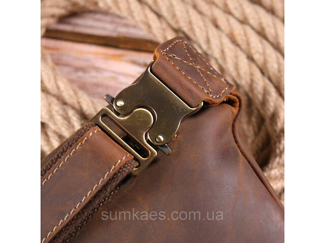 Винтажная поясная сумка из натуральной кожи 21294 Vintage Коричневая - Фото 10
