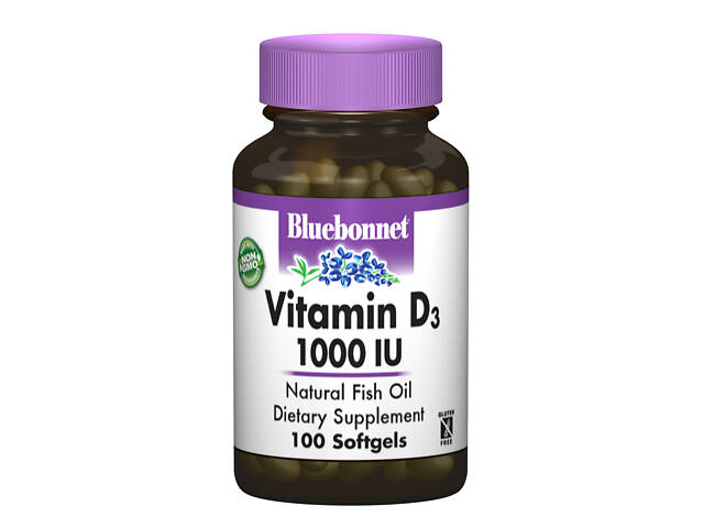 Вітамін D3 1000 МО Bluebonnet Nutrition 100 желатинових капсул - Фото 1