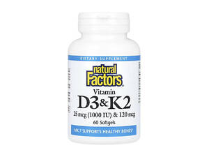 Vitamin D3 & K2 25 mcg (1000 IU) & 120 mcg - 60 softgels