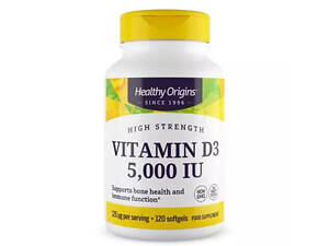 Витамин D3 в масле МСТ, Vitamin D3 in MCT Oil, Healthy Origins, 5000 МЕ, 120 гелевых капсул