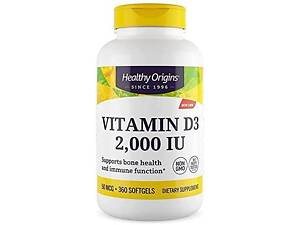 Витамин D3, Vitamin D3, Healthy Origins, 2000 МЕ, 360 гелевых капсул