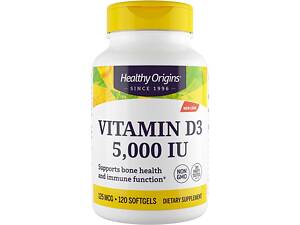 Витамин D3, Vitamin D3, Healthy Origins, 5000 МЕ, 120 гелевых капсул