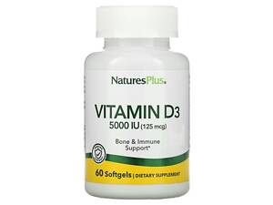 Витамин D3, Vitamin D3, Nature's Plus, 125 мкг (5000 МЕ), 60 гелевых капсул