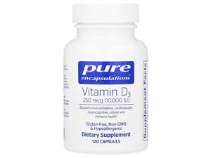 Витамин D3, Vitamin D3, Pure Encapsulations, для поддержки здоровья костей, суставов, груди, простаты, сердца,