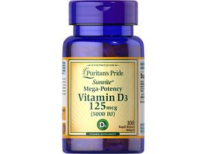 Витамин D3, Vitamin D3, Puritan's Pride, 5000 МЕ, 100 гелевых капсул