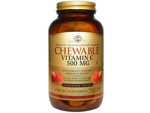 Вітамін С жувальний, Chewable Vitamin C, Solgar, журавлина-малина, 500 мг, 90 таблеток