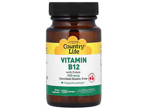 Витамин В-12 и фолиевая кислота Country Life Vitamin B12 with Folate 100 Lozenges (Cherry)