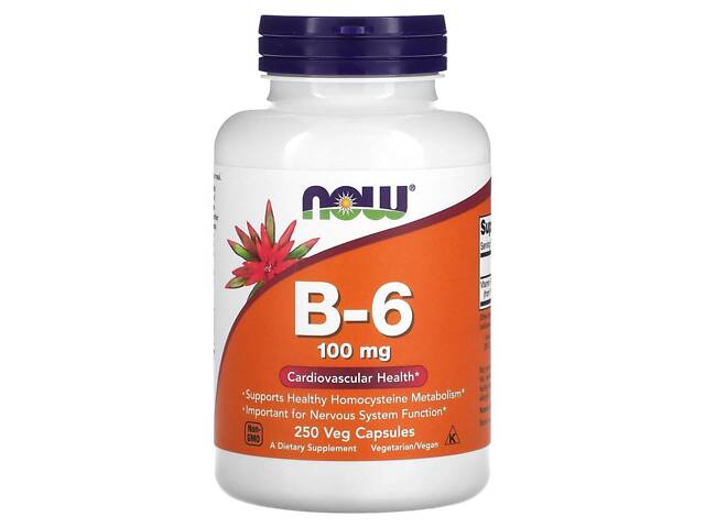 Витамин В6, Vitamin B-6, Now Foods, 100 мг, 250 вегетарианских капсул - Фото 1 Витамин В6, Vitamin B-6, Now Foods, 100 мг, 250 вегетарианских капсул - Фото 1