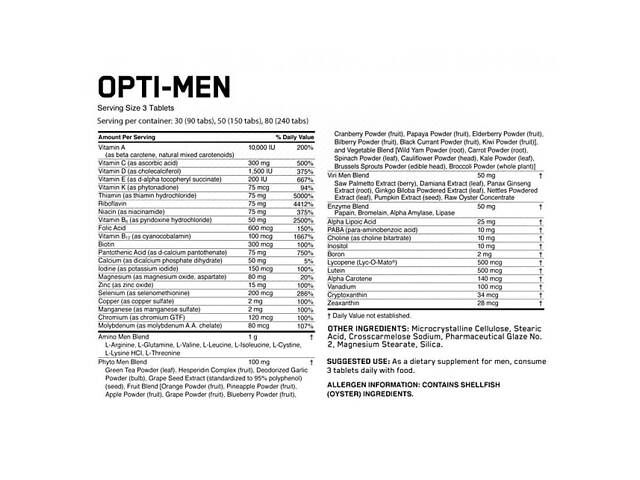 Вітамінно-мінеральний комплекс для чоловіків Opti-Men 150 tabl - Фото 3