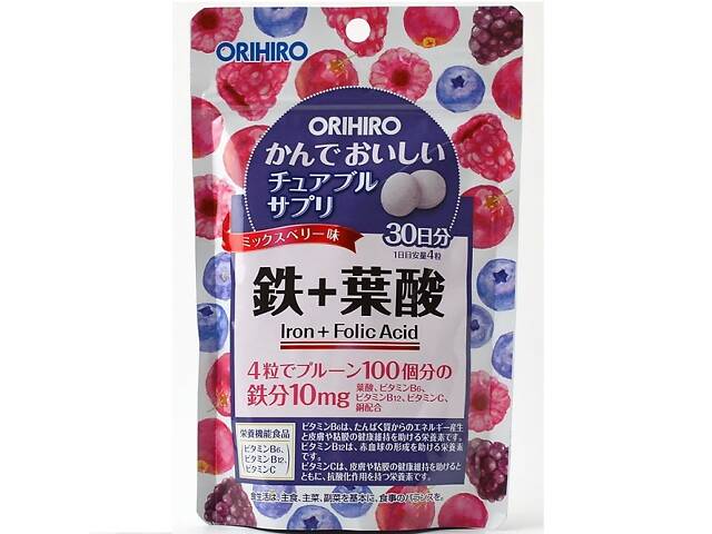 Витаминно-минеральный комплекс Orihiro Iron & Folic acid 500 mg 120 Tabs Berries - Фото 1