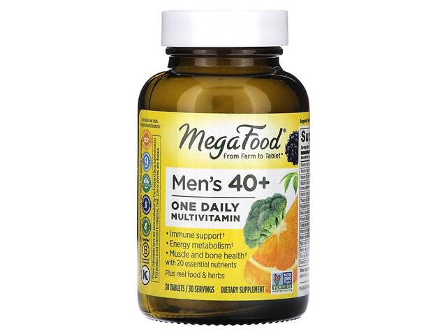 Витамины для мужчин 40+, Men One Daily, MegaFood, без железа, 1 в день, 30 таблеток Витамины для мужчин 40+, Men One Daily, MegaFood, без железа, 1 в день, 30 таблеток